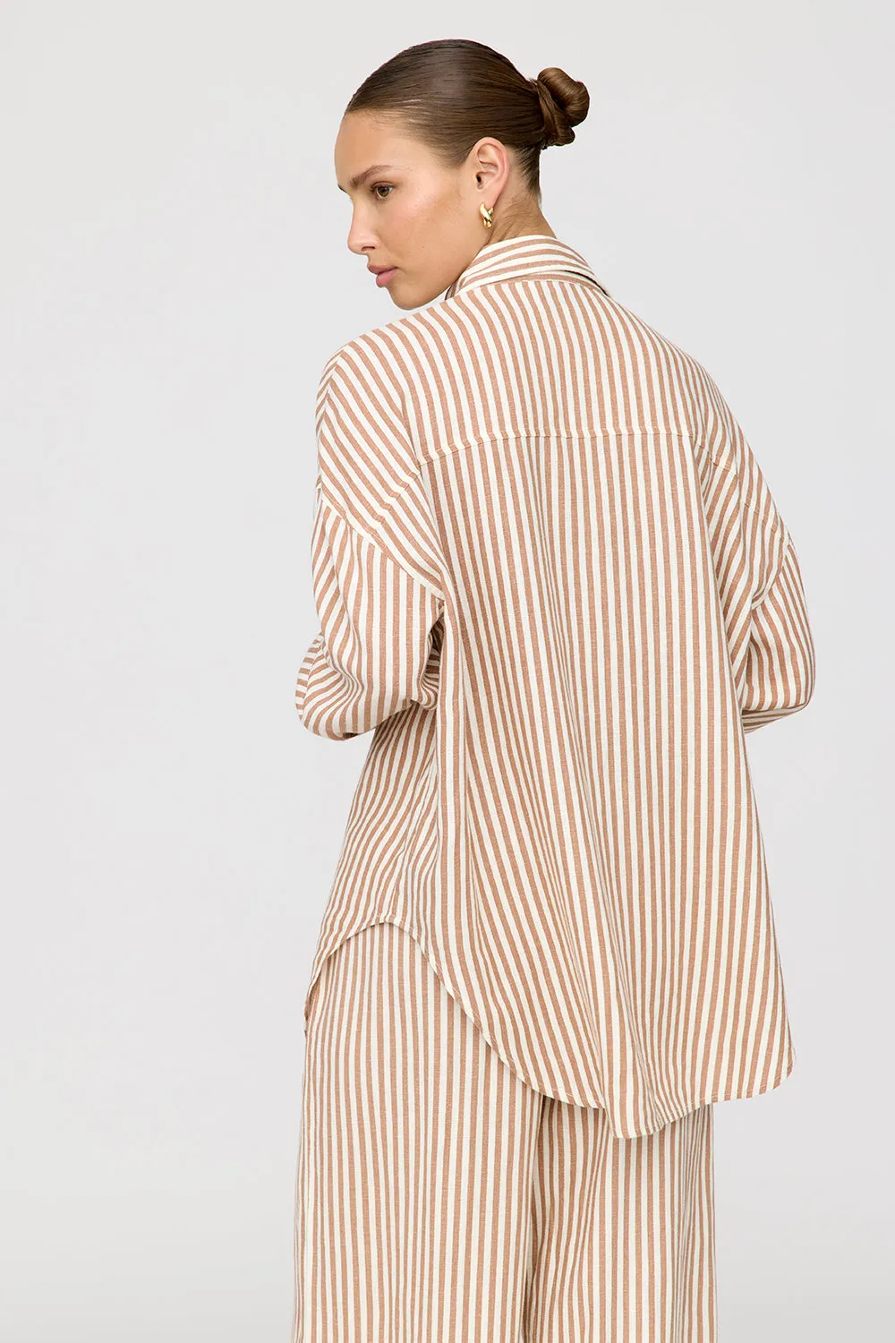 THE ESSENTIAL LINEN SHIRT - TAUPE STRIPE sold by TALA product image thumbnail 3