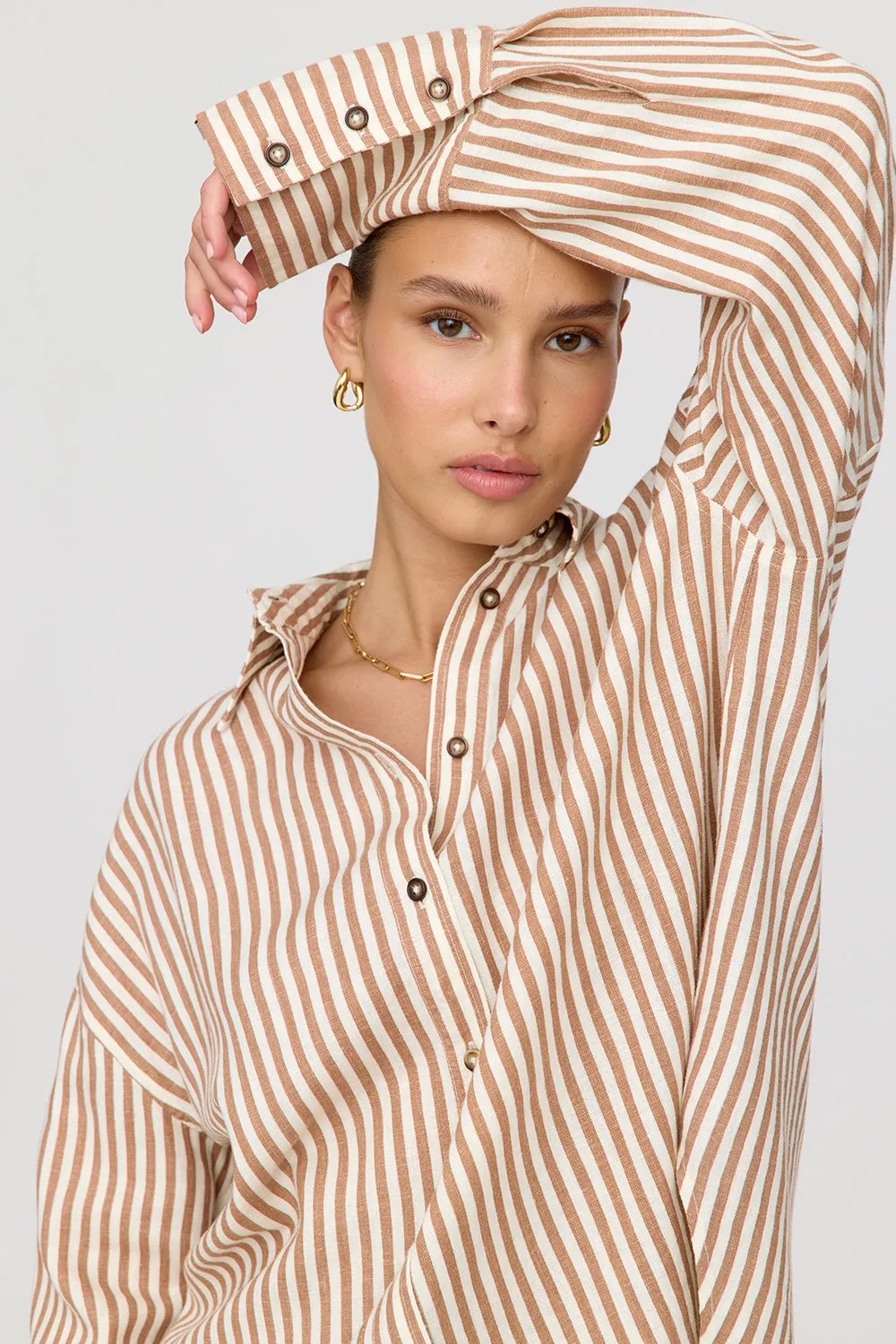THE ESSENTIAL LINEN SHIRT - TAUPE STRIPE sold by TALA product image thumbnail 2