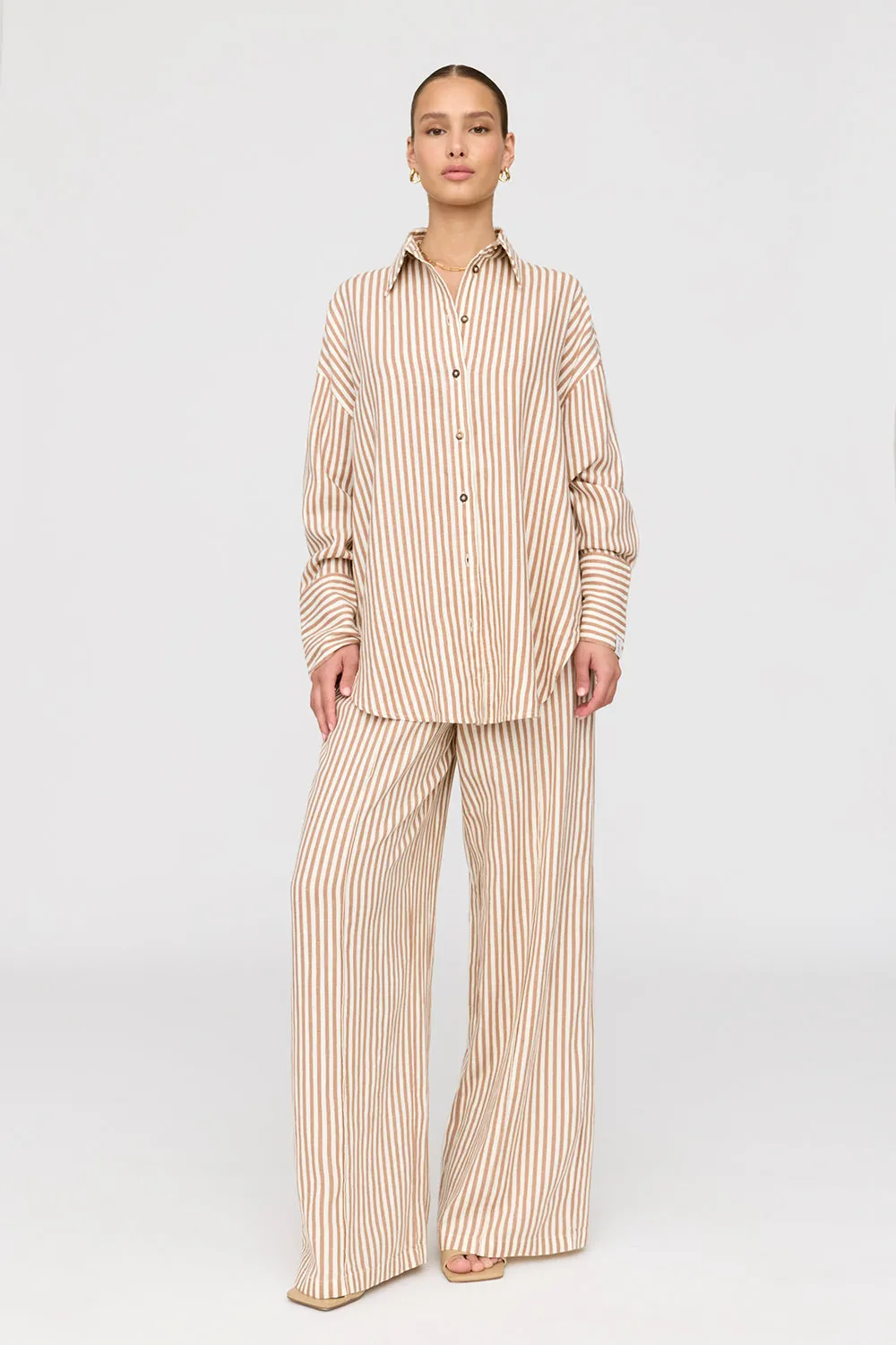 THE ESSENTIAL LINEN SHIRT - TAUPE STRIPE sold by TALA