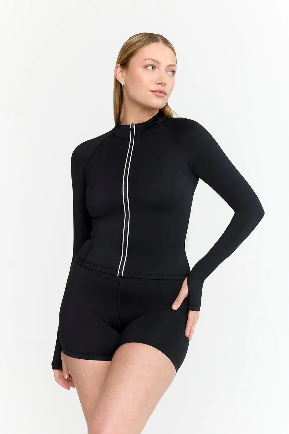 SkinLuxe Zip Through Running Top - Shadow Black sold by TALA