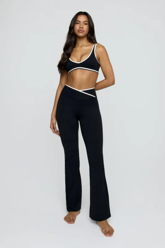 DayFlex Contrast Trim Wrap High Waisted Flared Yoga Pant - Shadow Black And Buttermilk sold by TALA