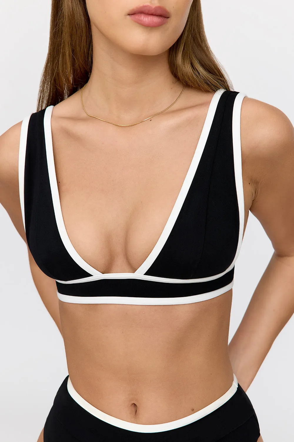 Contrast Plunge Bikini Top - Shadow Black And Coconut Milk sold by TALA product image thumbnail 3