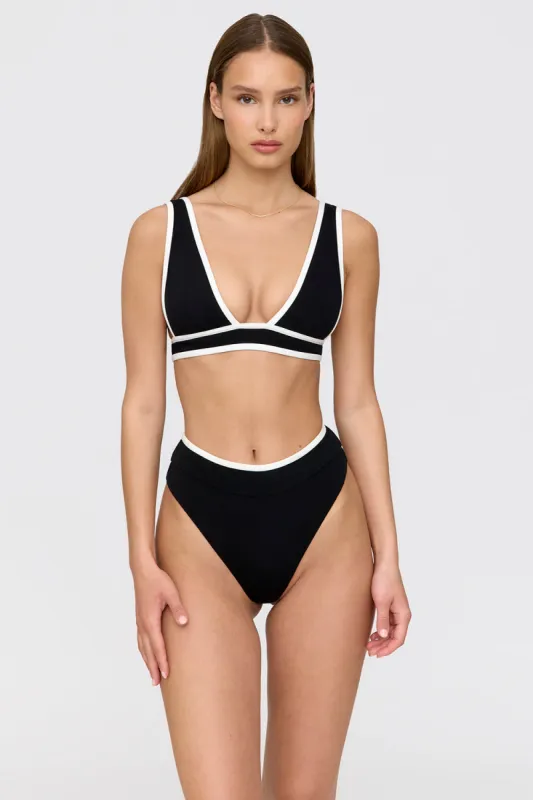 Contrast Plunge Bikini Top - Shadow Black And Coconut Milk sold by TALA