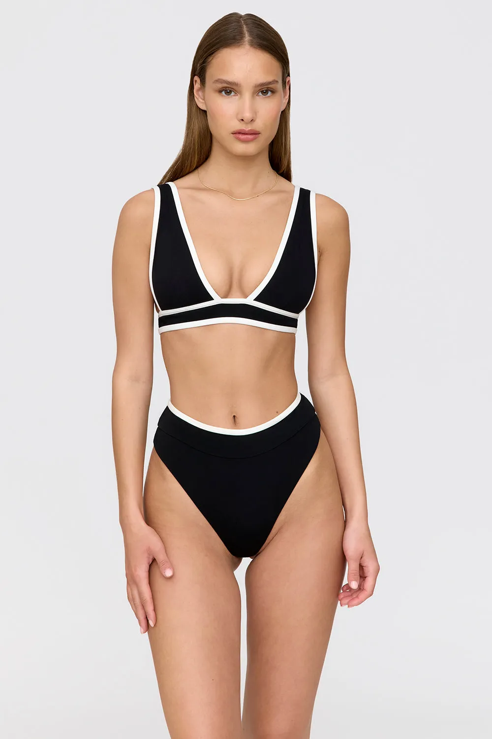 Contrast Plunge Bikini Top - Shadow Black And Coconut Milk sold by TALA