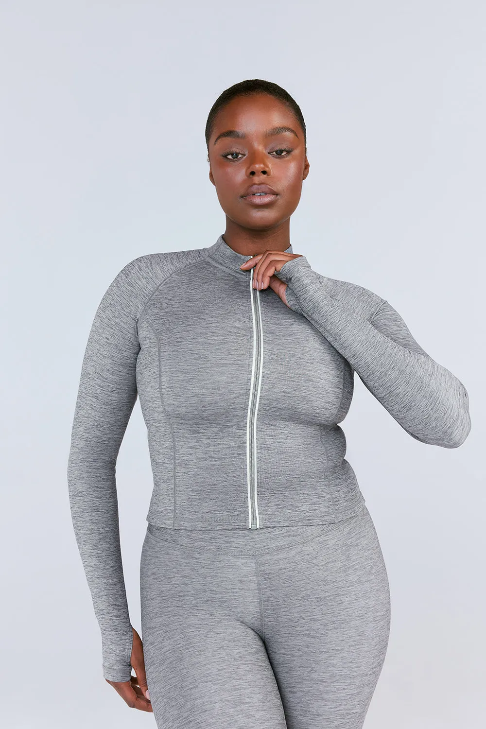 SkinLuxe Zip Through Running Top - Dark Grey Marl sold by TALA
