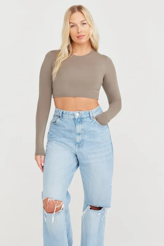 365 LONG SLEEVE CROP TOP - VINTAGE KHAKI sold by TALA