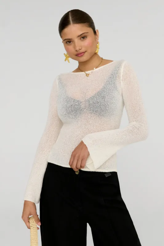 KAI MULTIWAY LONG SLEEVE RESORT KNIT TOP - COCONUT MILK sold by TALA