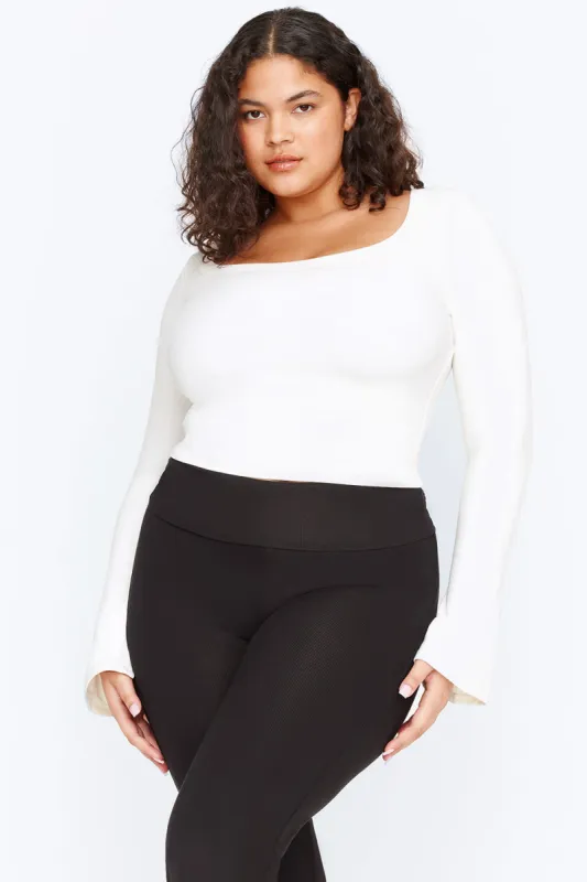 365 SCULPTING LOUNGE SPLIT LONG SLEEVE TOP - COCONUT MILK sold by TALA