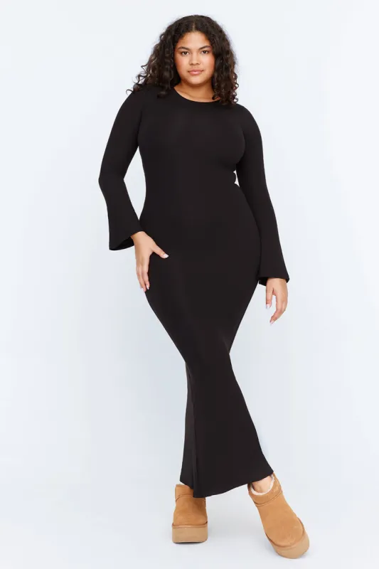 365 SCULPTING LOUNGE LONG SLEEVE MAXI DRESS - SHADOW BLACK sold by TALA