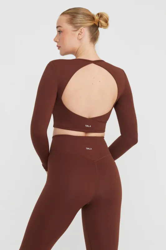 DAYFLEX OPEN BACK LONG SLEEVE TOP - WALNUT sold by TALA