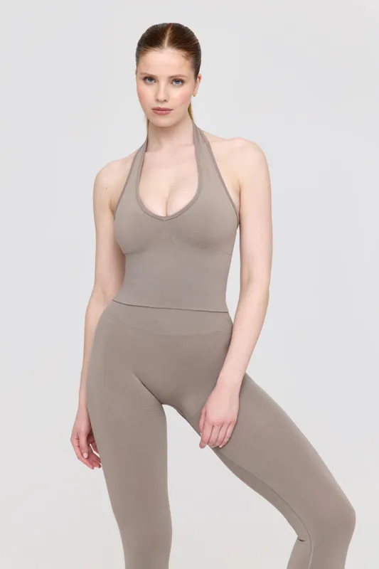 SCULPT SEAMLESS HALTER TANK - PEBBLE MARL sold by TALA