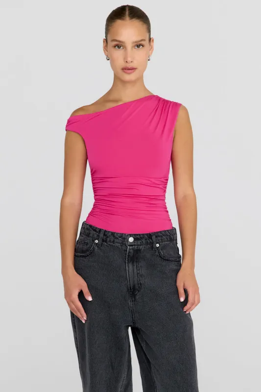 365 Asymmetric Ruched Side Top - Hot Pink sold by TALA