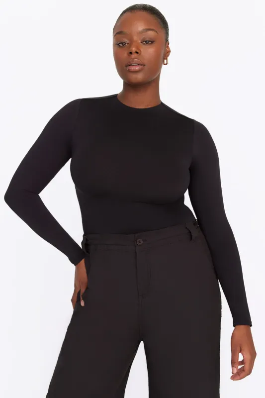 365 Second Skin Mock Neck Long Sleeve Bodysuit - Shadow Black sold by TALA