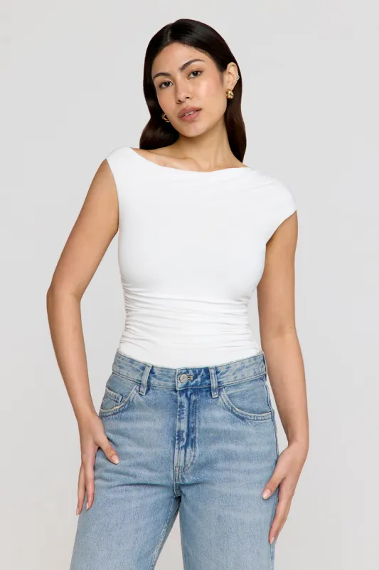 365 Asymmetric Ruched Side Top - Coconut Milk sold by TALA
