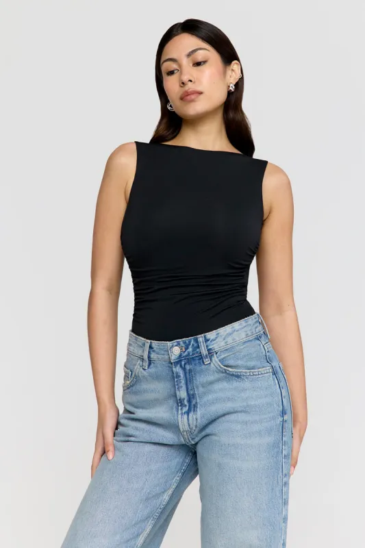 365 Ruched Side Open Back Top - Shadow Black sold by TALA