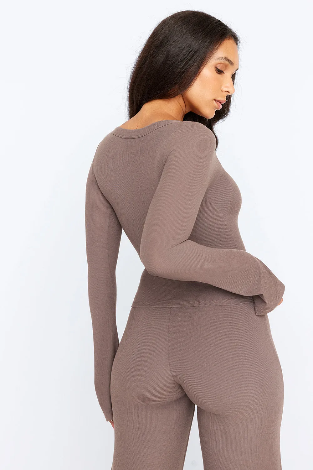 365 SCULPTING LOUNGE SPLIT LONG SLEEVE TOP - MOCHA sold by TALA product image thumbnail 5