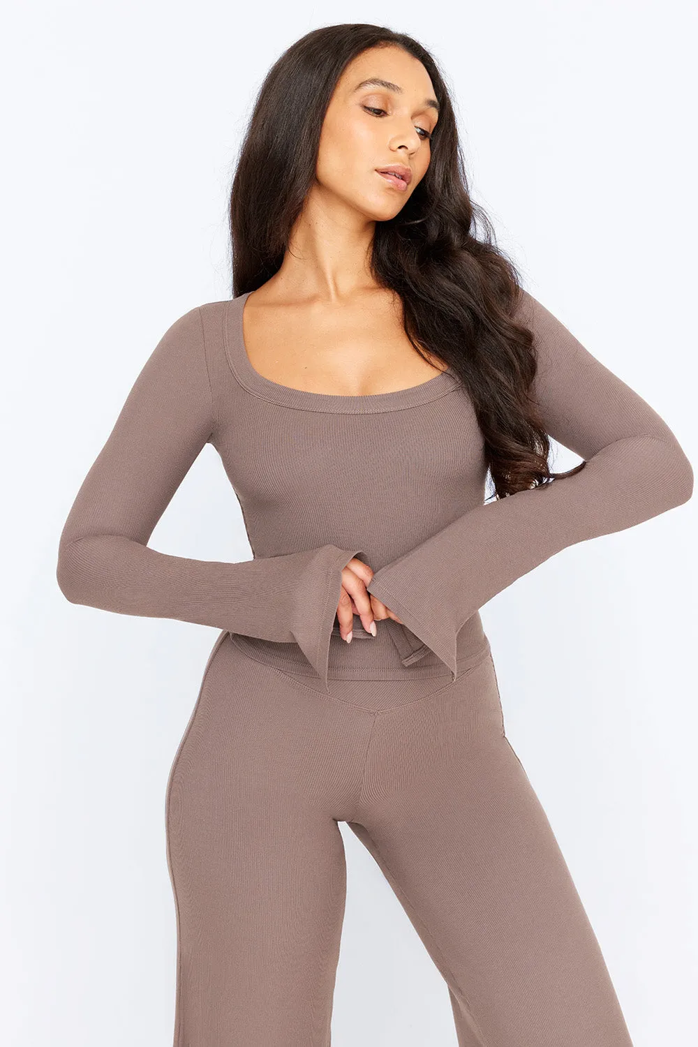 365 SCULPTING LOUNGE SPLIT LONG SLEEVE TOP - MOCHA sold by TALA product image thumbnail 4