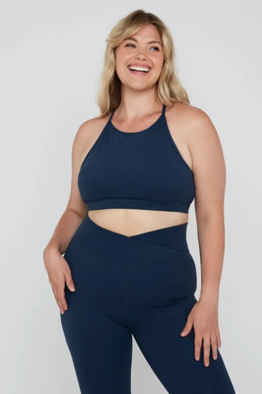 DAYFLEX HIGH NECK KEYHOLE SPORTS BRA - SEA BLUE sold by TALA