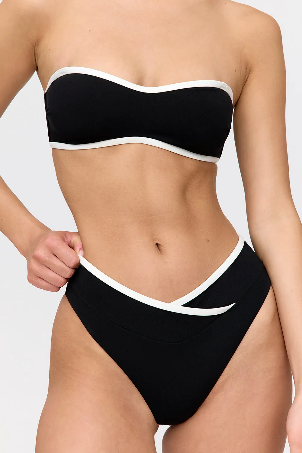 Mykonos Contrast Trim Multiway Bandeau Bikini Top - Shadow Black And Coconut Milk sold by TALA product image thumbnail 3