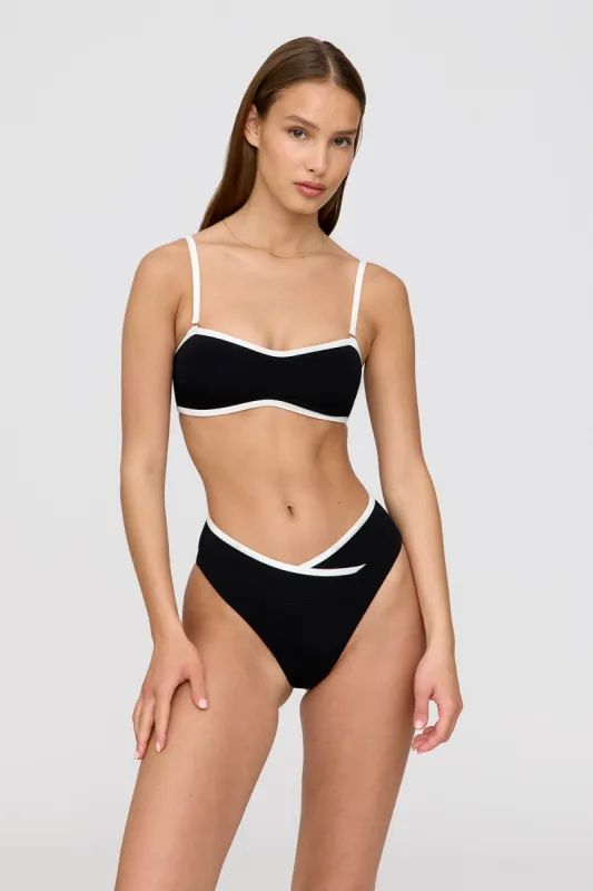 Mykonos Contrast Trim Multiway Bandeau Bikini Top - Shadow Black And Coconut Milk sold by TALA