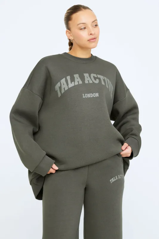 TALA ACTIVE LOOSE HEM OVERSIZED SWEATSHIRT- DARK OLIVE sold by TALA