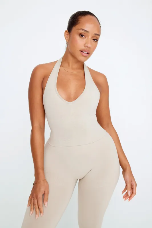 SCULPT SEAMLESS HALTER TANK - CHAI MARL sold by TALA