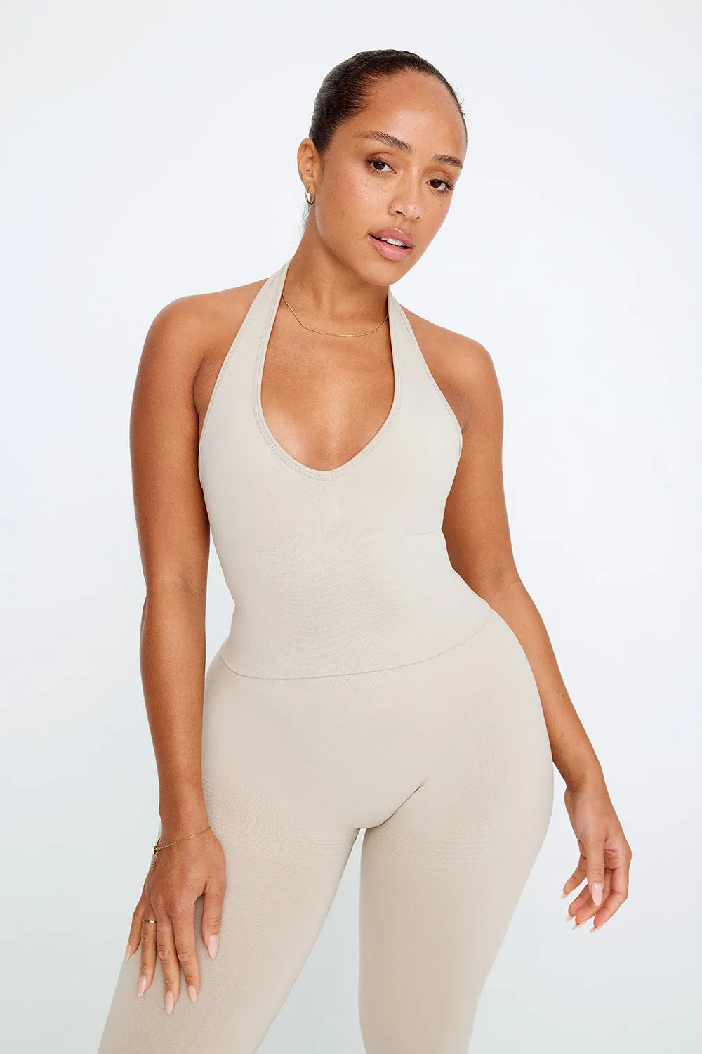 SCULPT SEAMLESS HALTER TANK - CHAI MARL sold by TALA