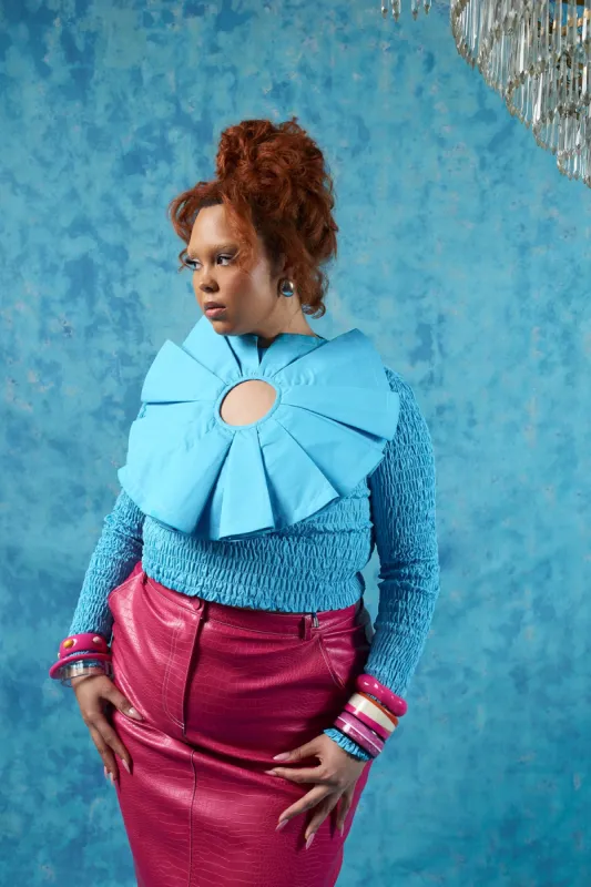 Mei Exaggerated Ruffle Top - Blue sold by Kai Collective