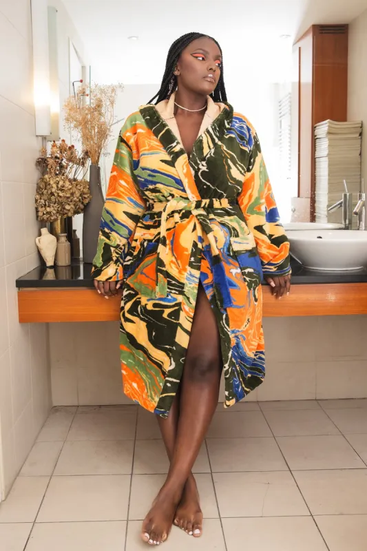 Gaia Printed Robe - Forest Green sold by Kai Collective