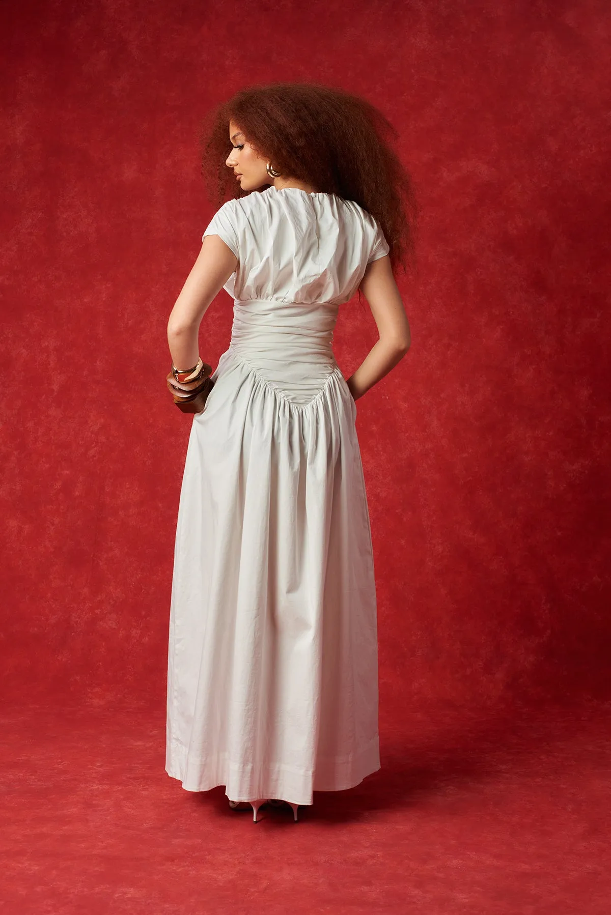 Adesuwa Ruched Cotton Long Dress - White sold by Kai Collective product image thumbnail 2