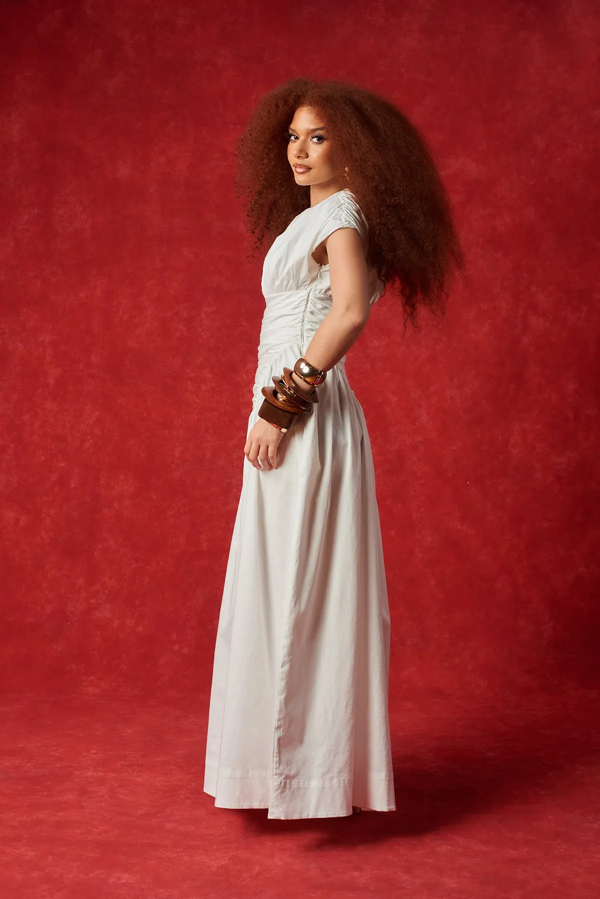 Adesuwa Ruched Cotton Long Dress - White sold by Kai Collective product image thumbnail 3