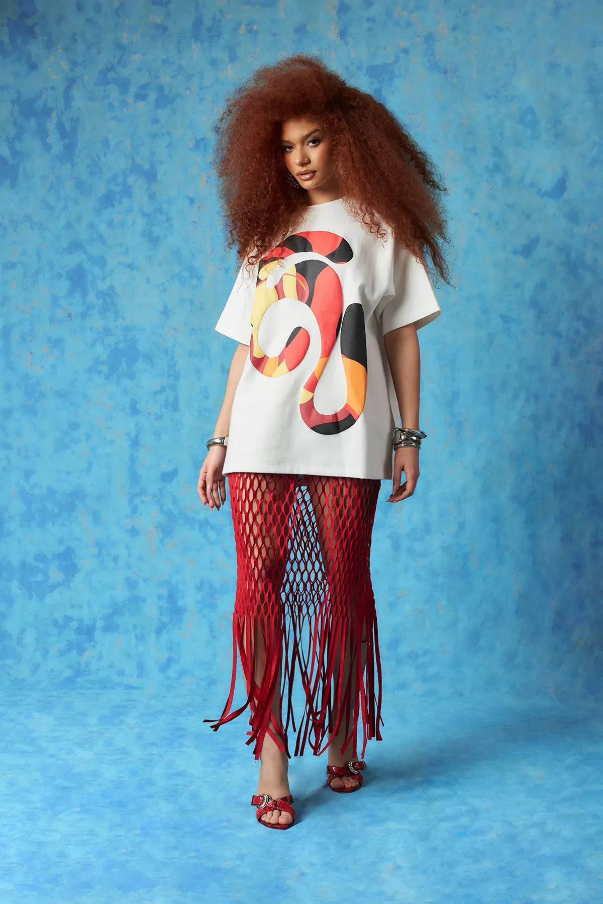 Yumi Faux Suede Laser Cut Skirt - Red sold by Kai Collective