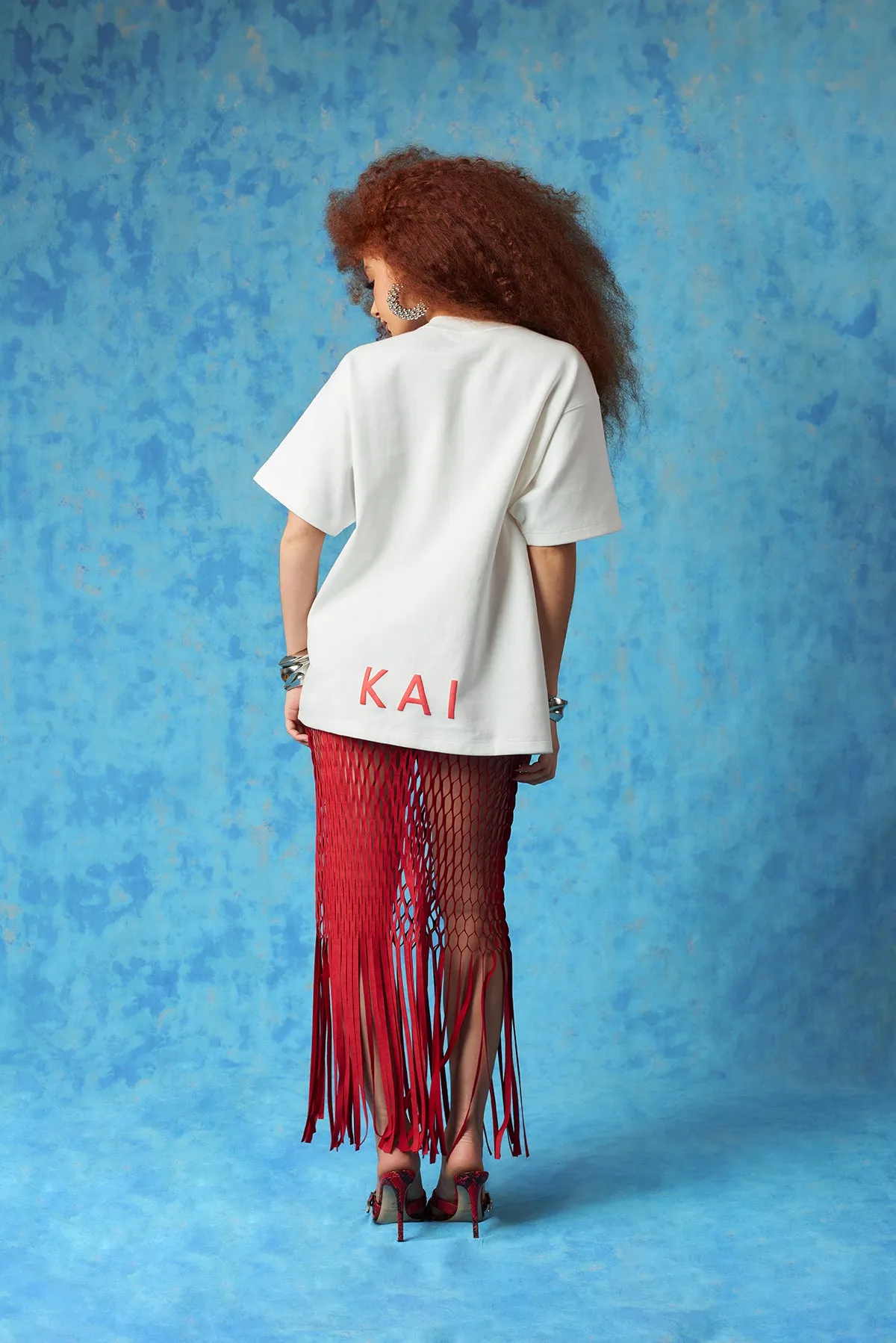 Yumi Faux Suede Laser Cut Skirt - Red sold by Kai Collective product image thumbnail 5