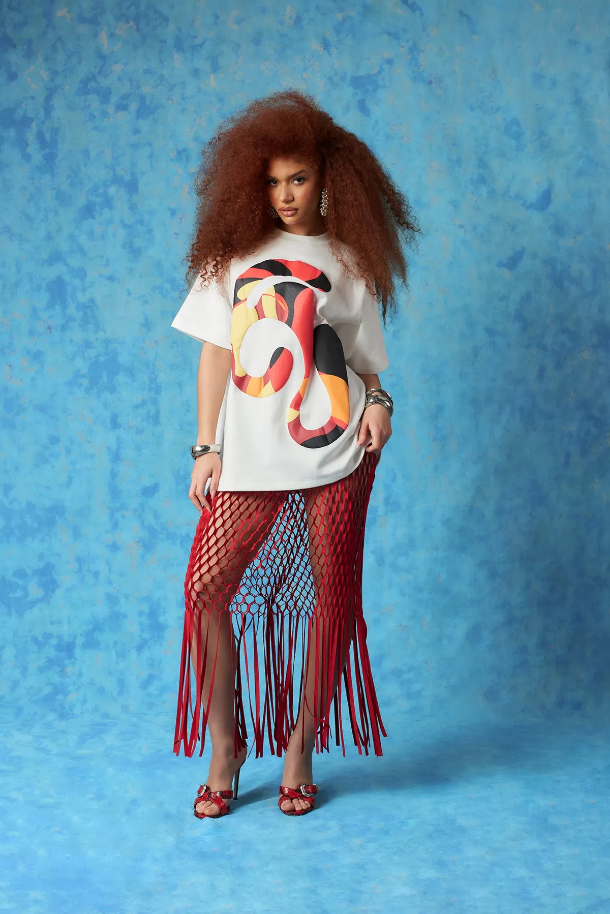 Yumi Faux Suede Laser Cut Skirt - Red sold by Kai Collective product image thumbnail 4