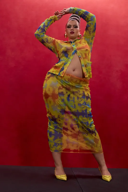 Amaris Mesh Midi Pencil Skirt - Ayo Print sold by Kai Collective