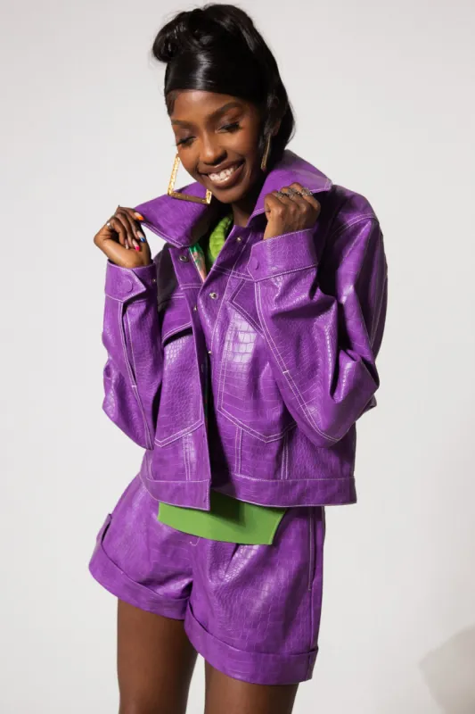 Mena Vegan Leather Jacket - Grape sold by Kai Collective
