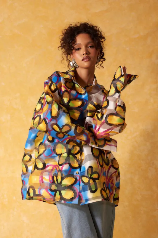 Muwa Technical Organza Oversized Long Sleeve Shirt - Fiore Print sold by Kai Collective