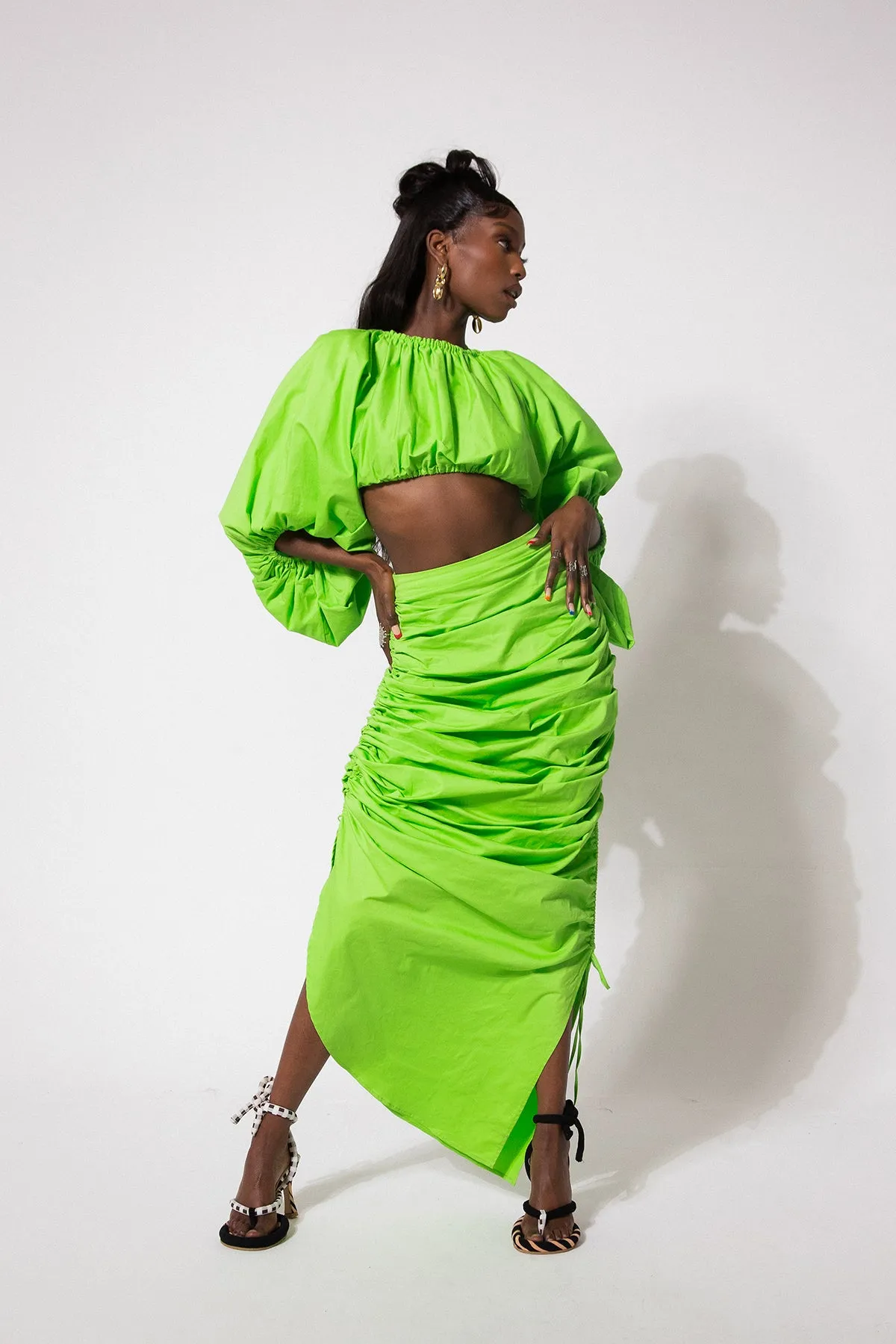 Xyla Ruched Cotton Skirt - Sour Apple sold by Kai Collective