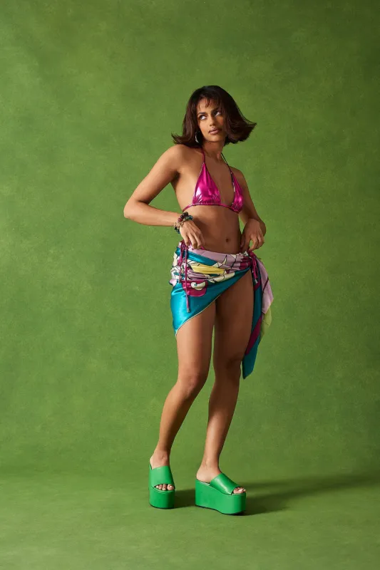 Kaikini Reversible String Printed Bikini Top - Hot Pink Metallic sold by Kai Collective