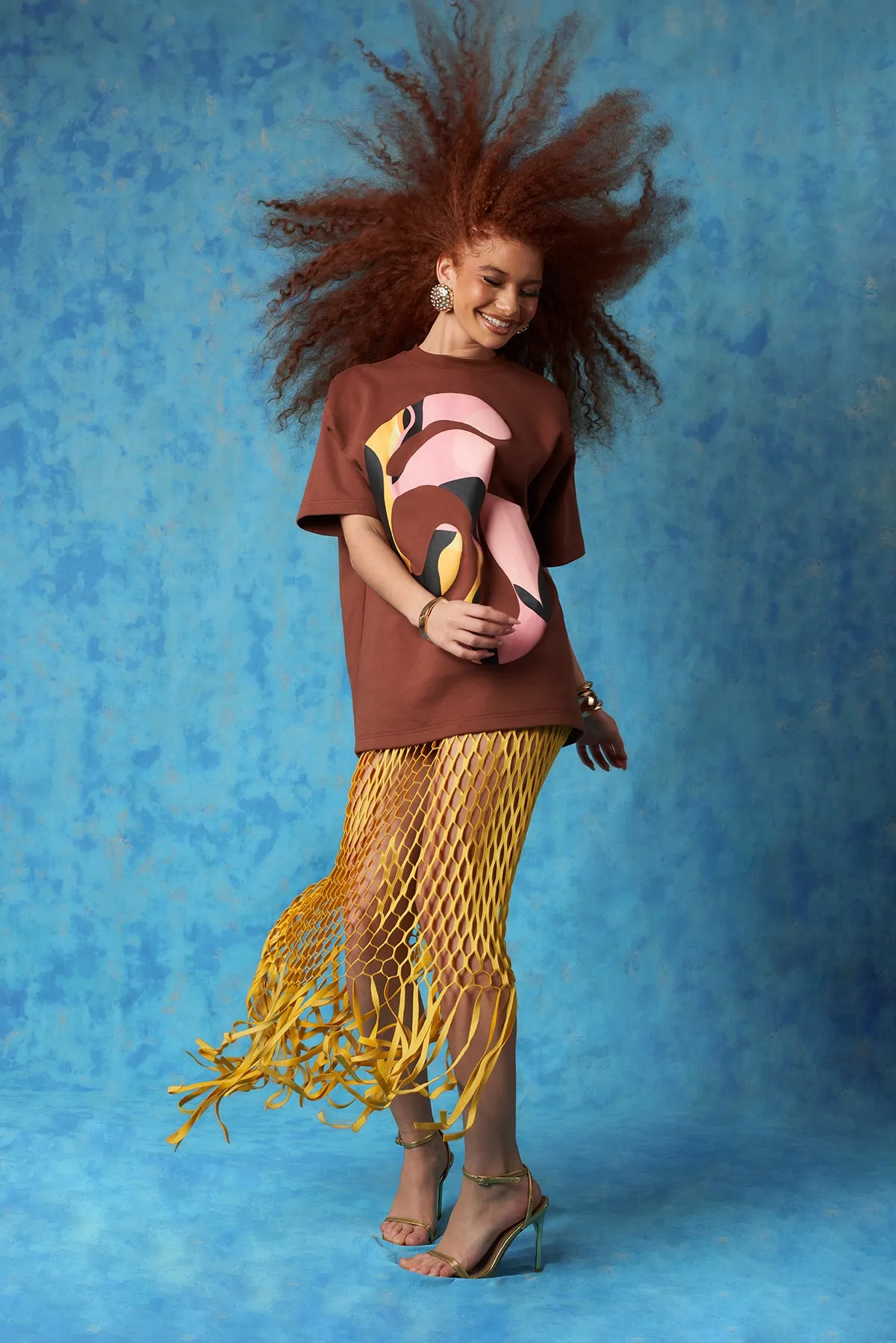 Yumi Faux Suede Laser Cut Skirt - Yellow sold by Kai Collective product image thumbnail 4