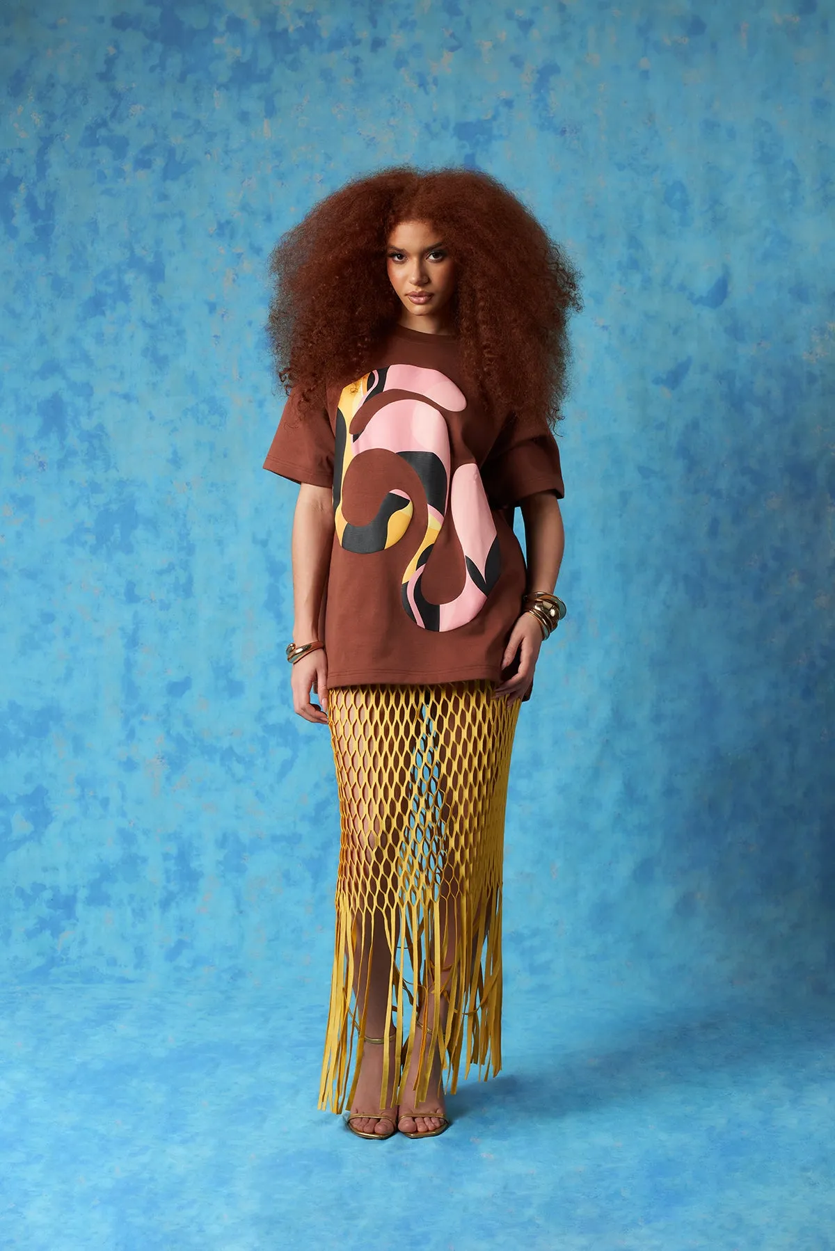 Yumi Faux Suede Laser Cut Skirt - Yellow sold by Kai Collective