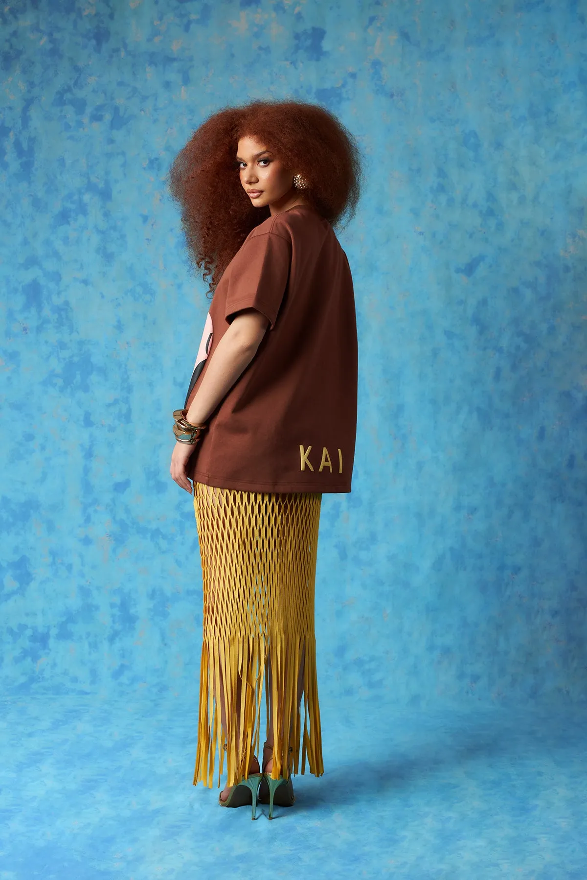 Yumi Faux Suede Laser Cut Skirt - Yellow sold by Kai Collective product image thumbnail 3