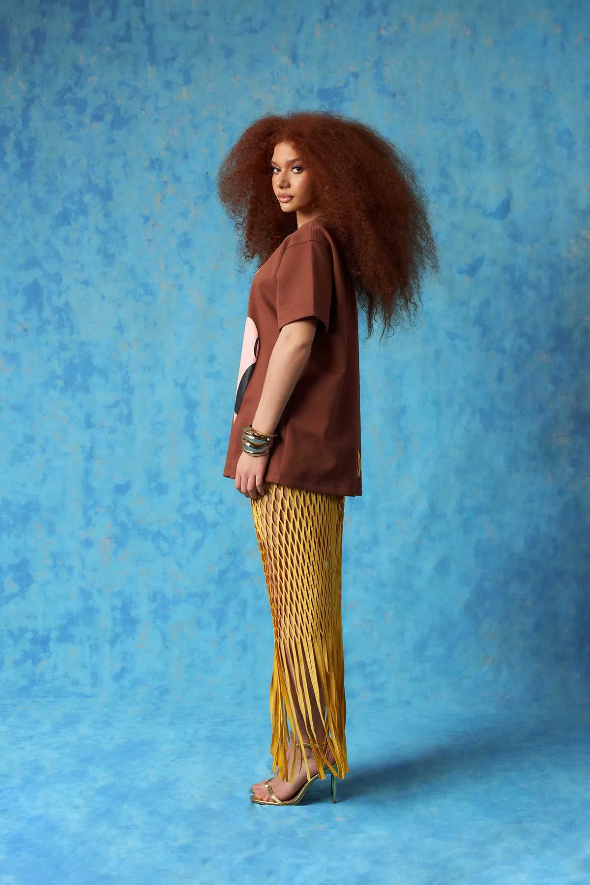 Yumi Faux Suede Laser Cut Skirt - Yellow sold by Kai Collective product image thumbnail 5