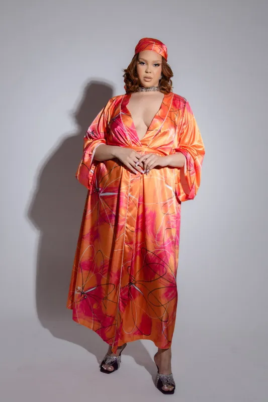 Acacia Silky Satin Printed Kimono- Mandarin sold by Kai Collective