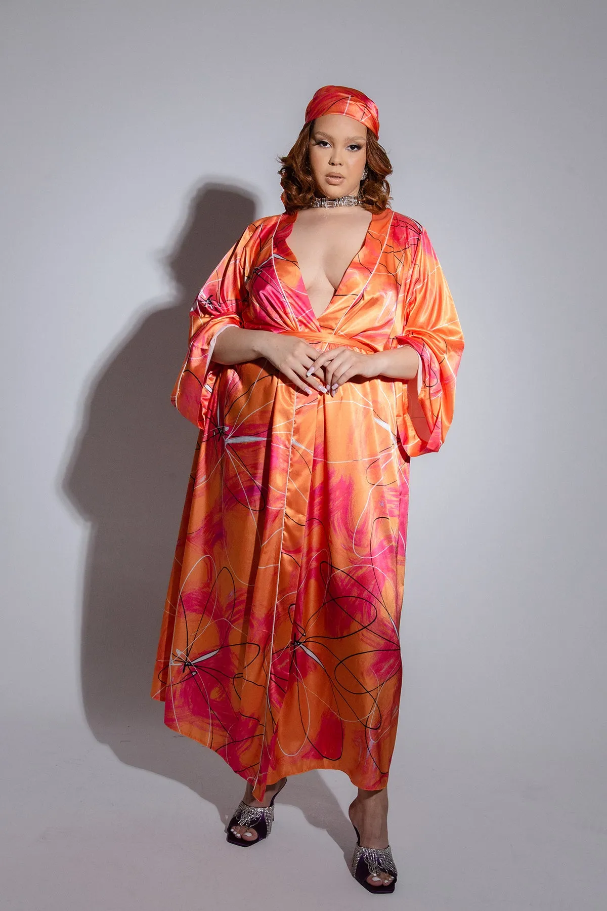 Acacia Silky Satin Printed Kimono- Mandarin sold by Kai Collective