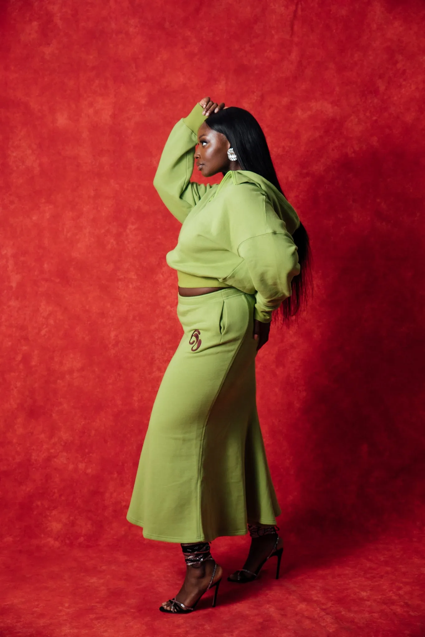 Kaia Logo Embroidered Cotton Half Zip Sweatshirt Hoodie - Pistachio sold by Kai Collective product image thumbnail 4