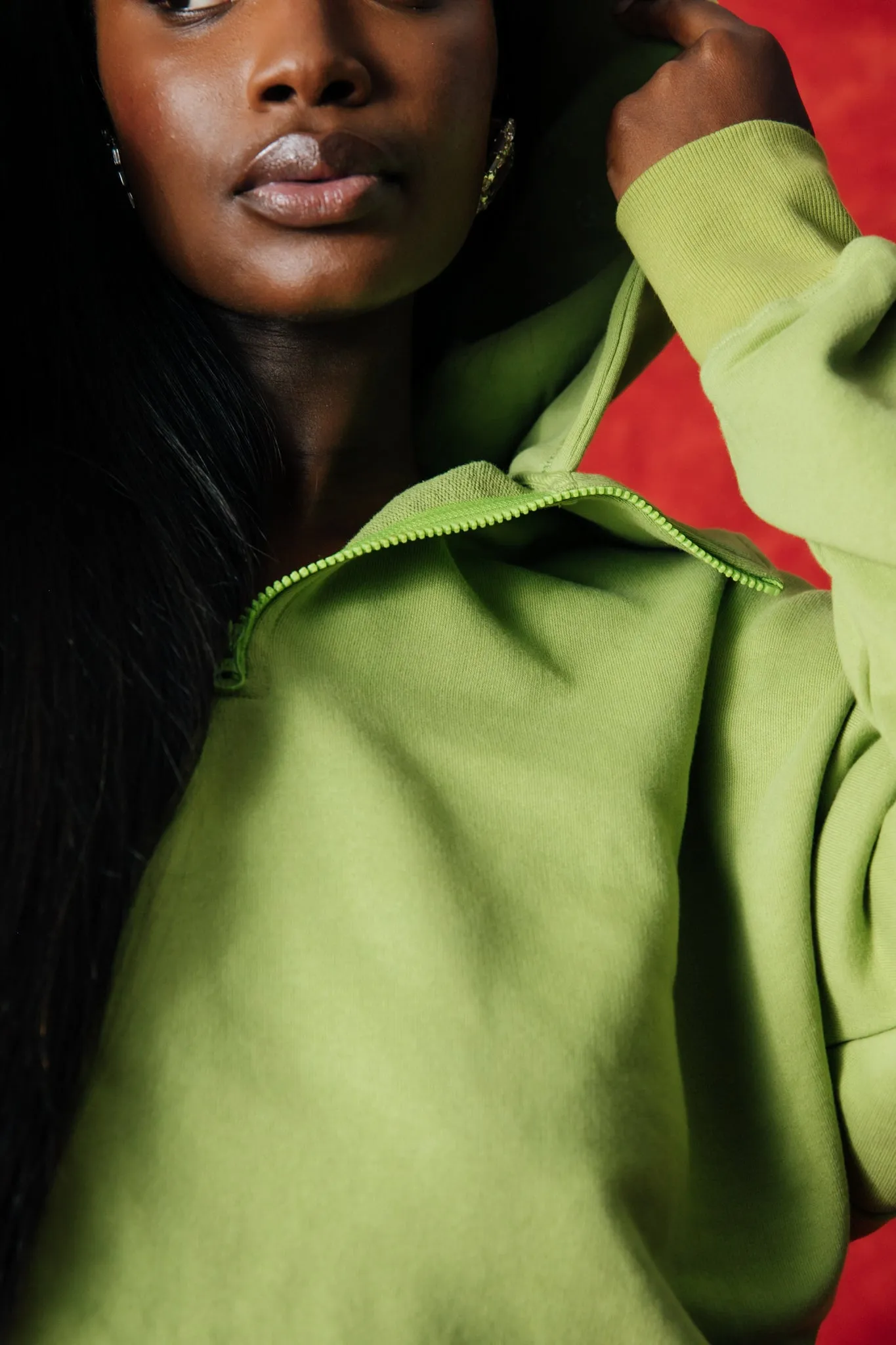 Kaia Logo Embroidered Cotton Half Zip Sweatshirt Hoodie - Pistachio sold by Kai Collective product image thumbnail 5