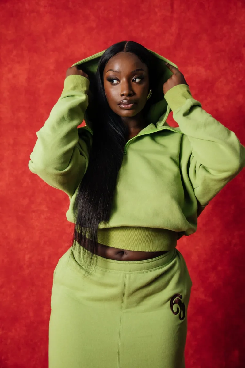 Kaia Logo Embroidered Cotton Half Zip Sweatshirt Hoodie