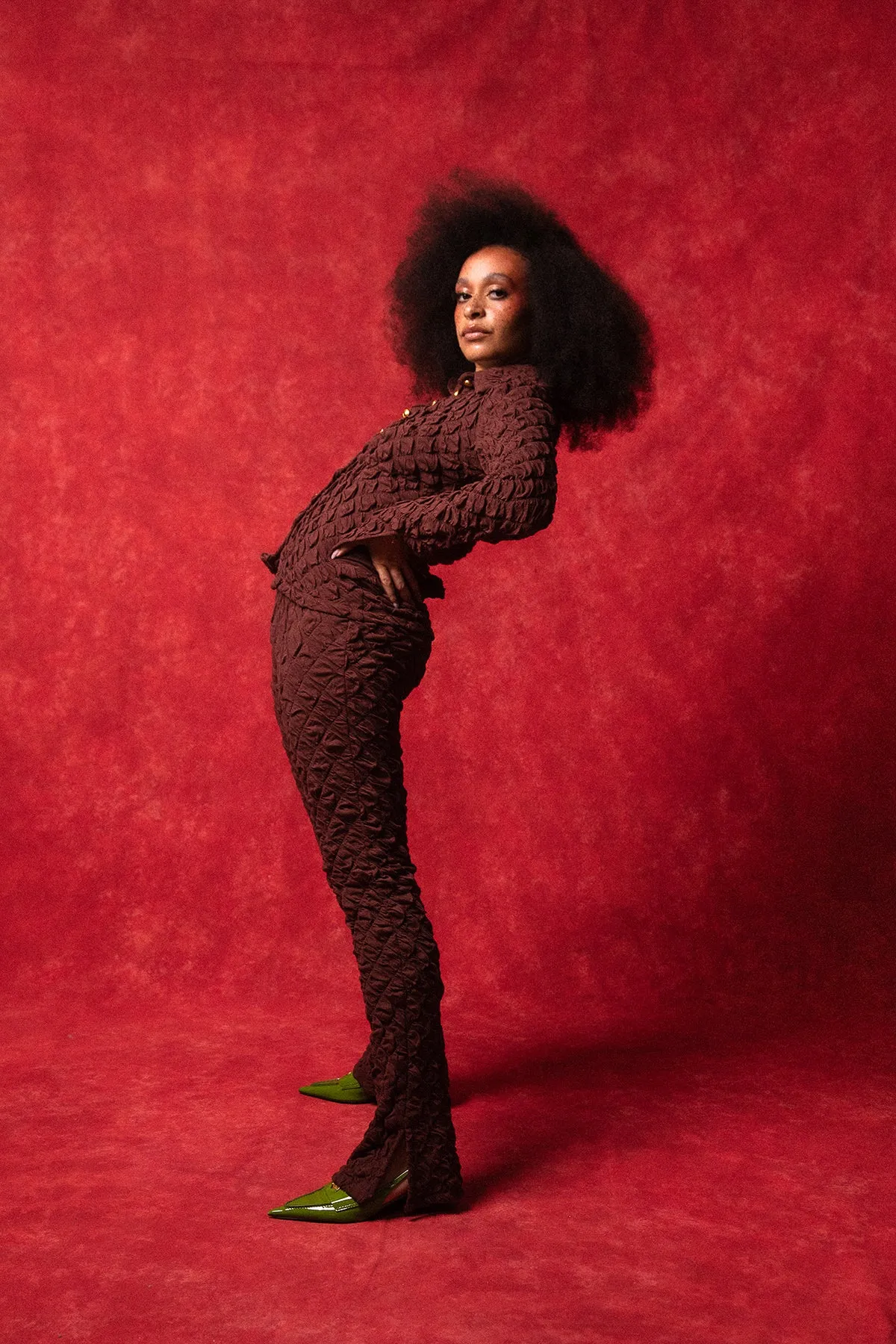 Neta Button Up Textured Knitted Top and Flared Trouser Set - Coffee sold by Kai Collective product image thumbnail 5