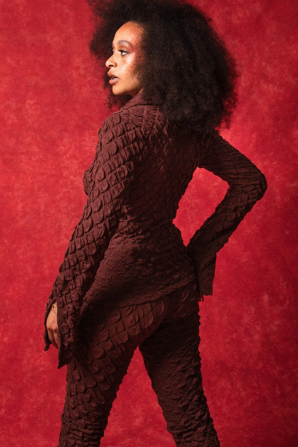 Neta Button Up Textured Knitted Top and Flared Trouser Set - Coffee sold by Kai Collective product image thumbnail 2